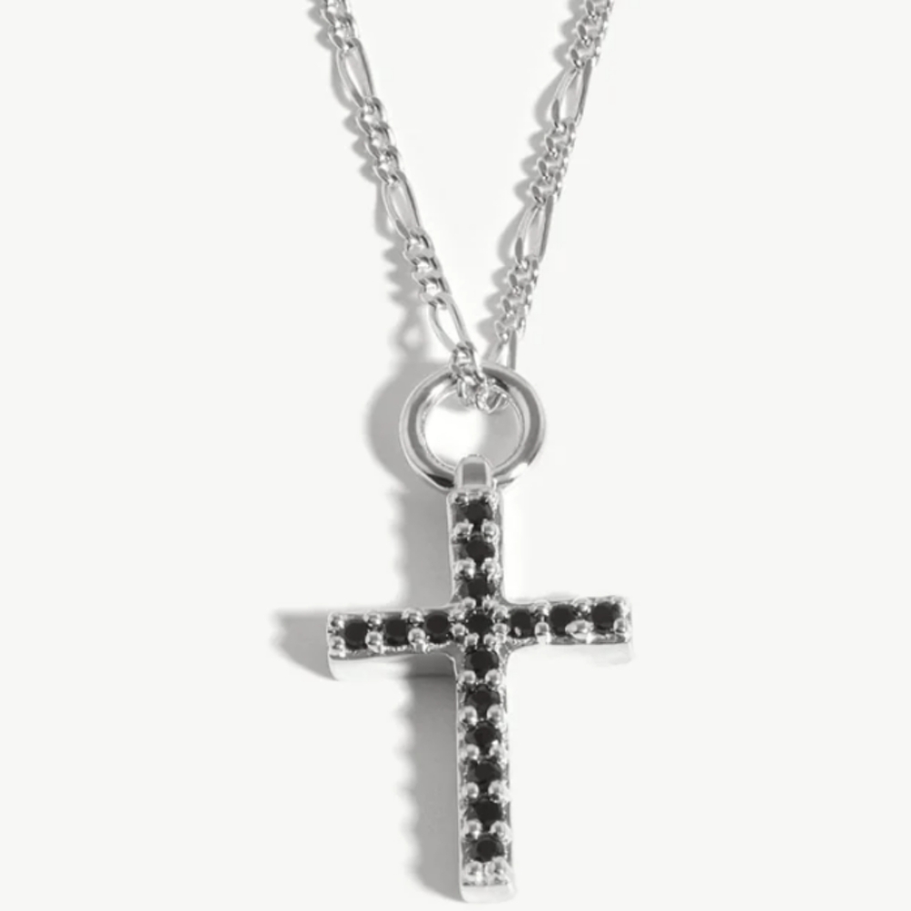 Missoma fused pave cross necklace 925 sterling silver black spinel pendant